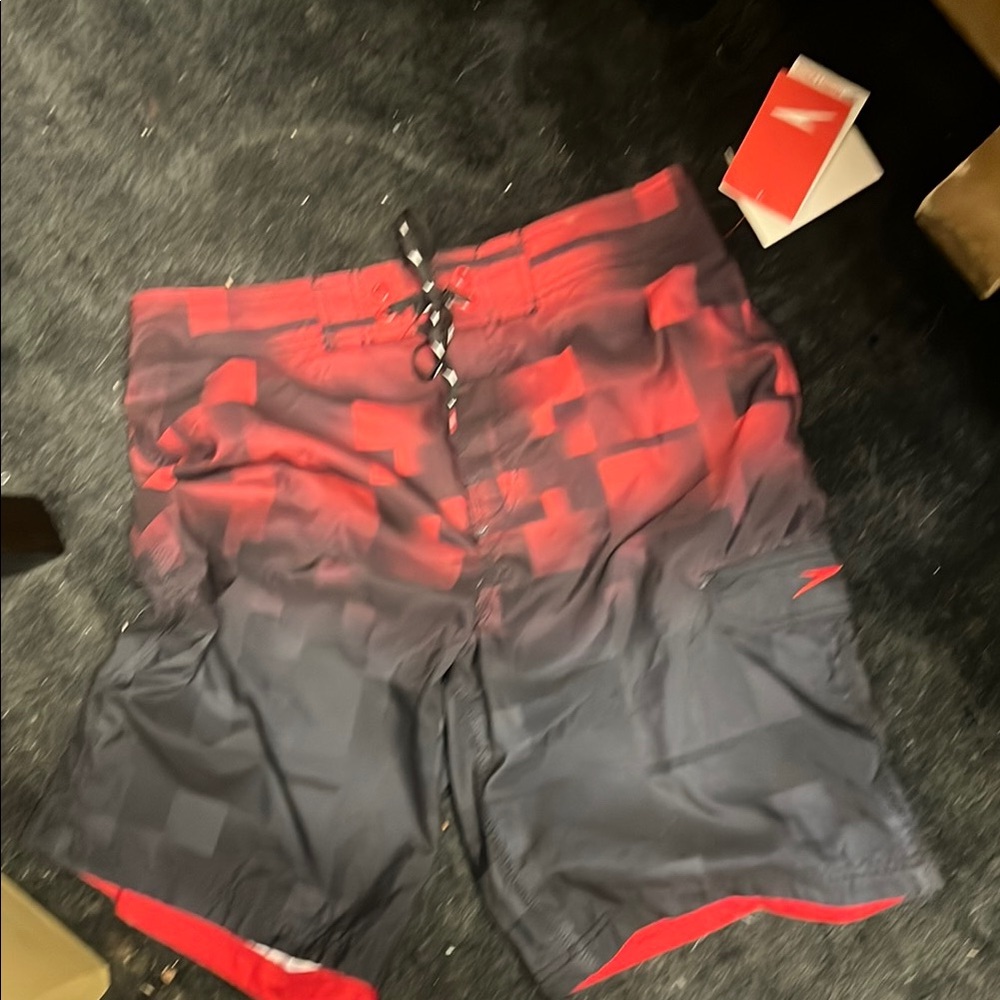 Red and Black Swim Shorts